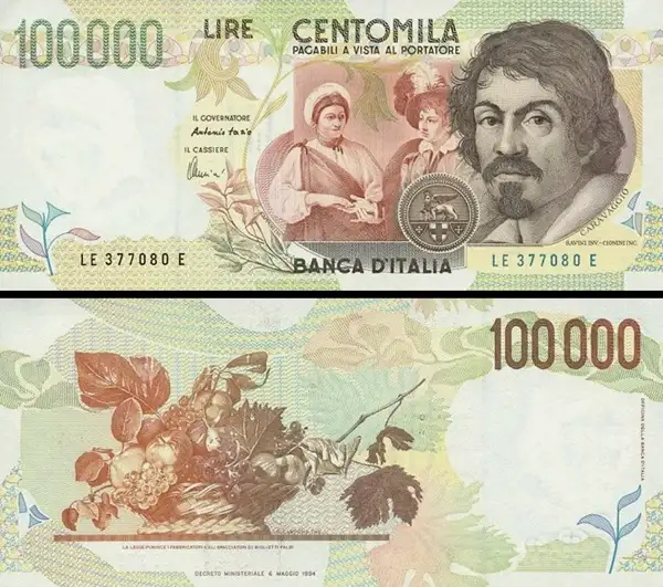 Banknote mit Früchtekorb