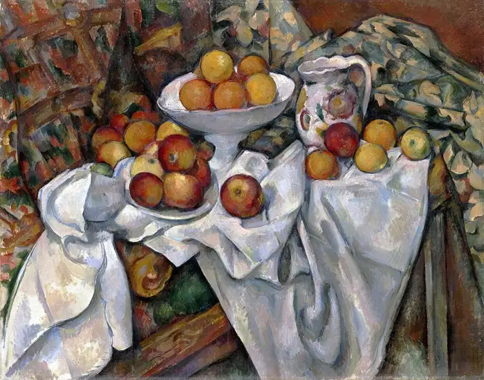 Stillleben mit Äpfeln und Orange